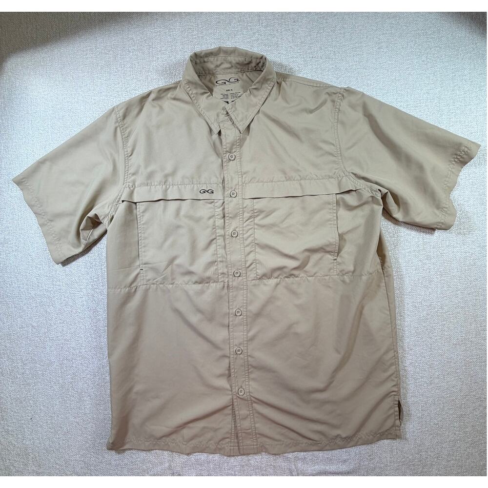 Game Guard Men Tan XL Vented Button Front Fishing Outdoor Shirt Short Sleeve